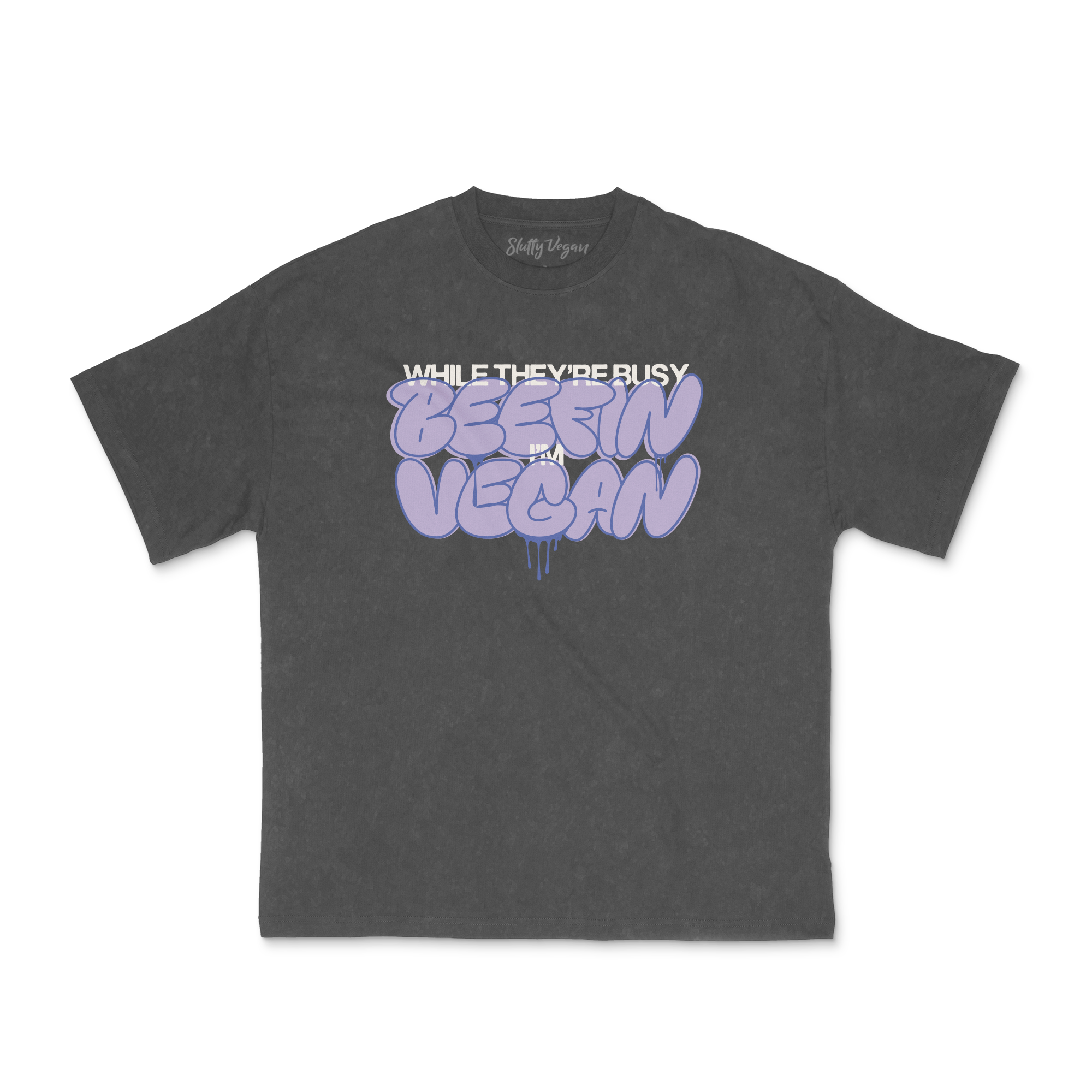Slutty Vegan While They're Beefin'... I'm Vegan Tee – Vintage Black 2